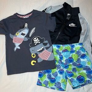 Lot of 3 Boys 3T Nike Track Jacket, Tommy Bahama Tee, Cookie Monster Swim Trunks